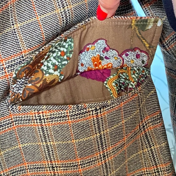 ETRO brown tan orange plaid print colorful leaf inside sport coat blazer jacket - Picture 7 of 14